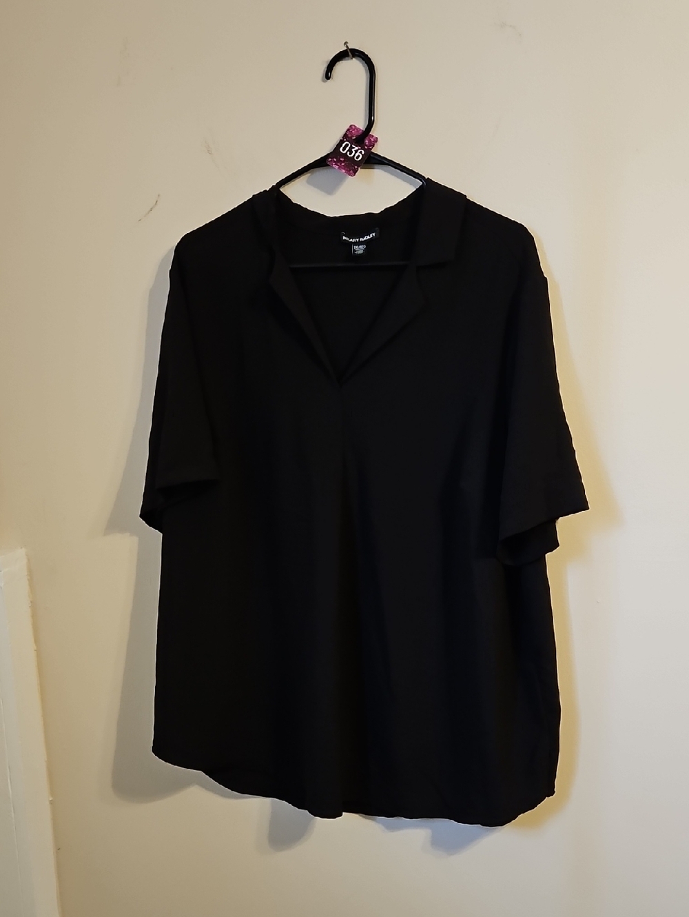 Hilary Radley Black V Neck Collared Blouse. In EUC